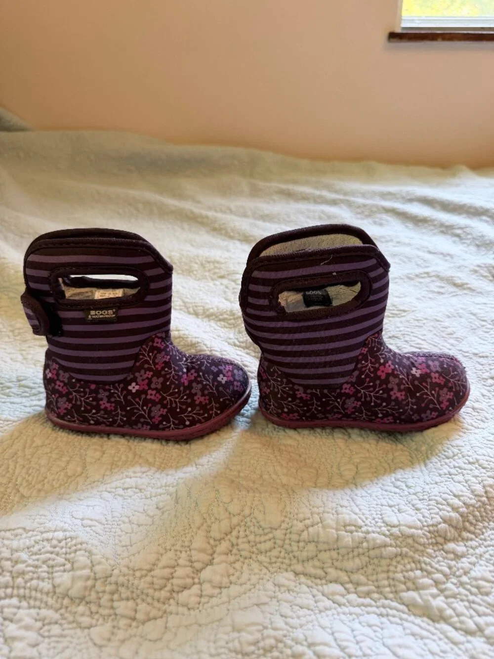 Bogs Purple Floral Striped Waterproof Winter Rain Boots Size 6